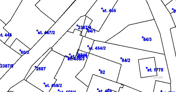 Parcela st. 454/2 v KÚ Polná, Katastrální mapa