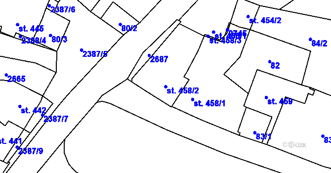 Parcela st. 458/2 v KÚ Polná, Katastrální mapa