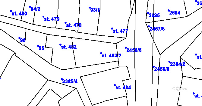 Parcela st. 483/2 v KÚ Polná, Katastrální mapa