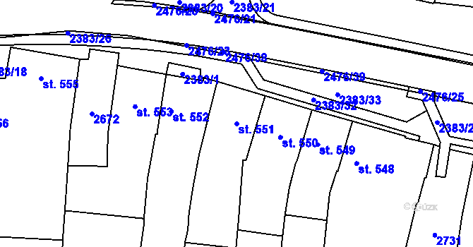Parcela st. 551 v KÚ Polná, Katastrální mapa