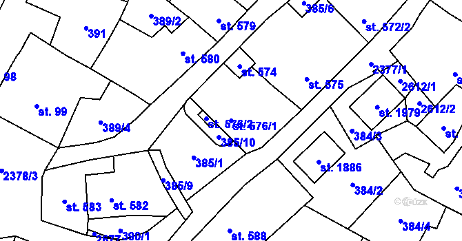 Parcela st. 576/1 v KÚ Polná, Katastrální mapa