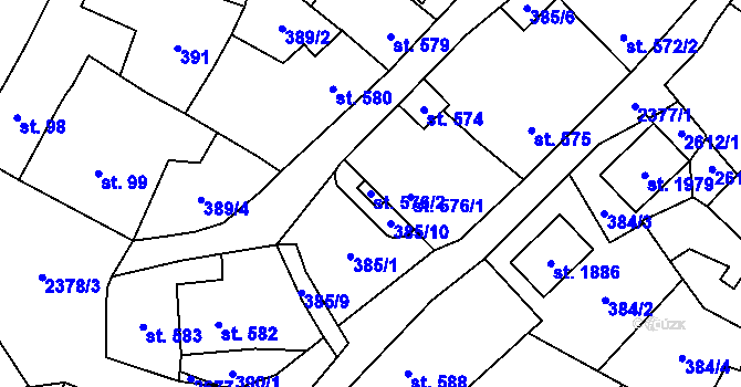 Parcela st. 576/2 v KÚ Polná, Katastrální mapa