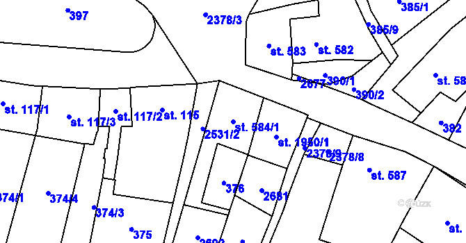 Parcela st. 584/1 v KÚ Polná, Katastrální mapa