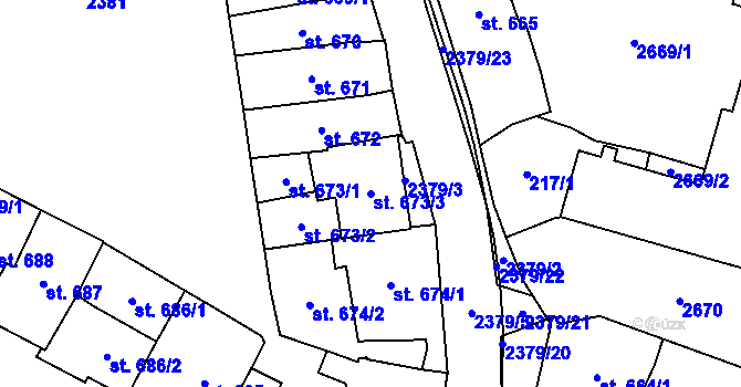 Parcela st. 673/3 v KÚ Polná, Katastrální mapa