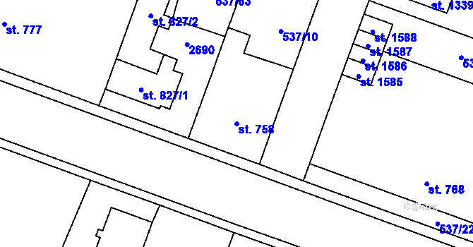 Parcela st. 758 v KÚ Polná, Katastrální mapa