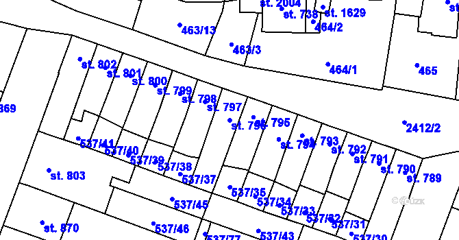 Parcela st. 796 v KÚ Polná, Katastrální mapa