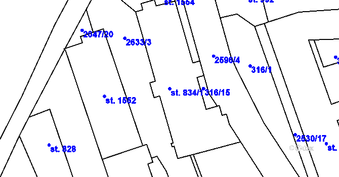 Parcela st. 834/1 v KÚ Polná, Katastrální mapa