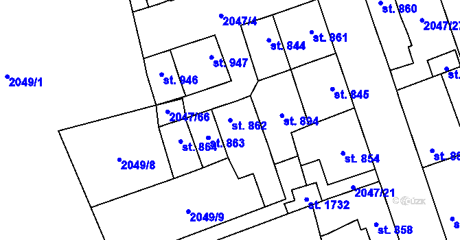 Parcela st. 862 v KÚ Polná, Katastrální mapa