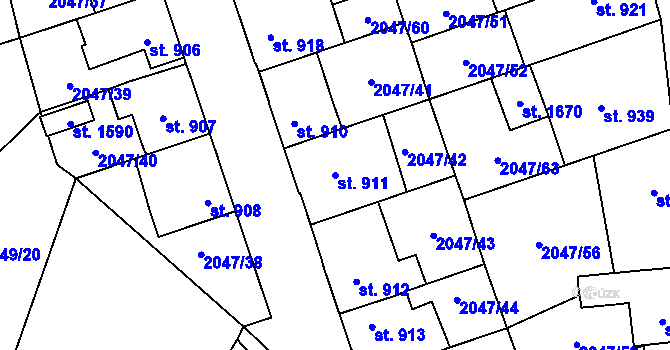 Parcela st. 911 v KÚ Polná, Katastrální mapa