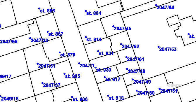 Parcela st. 931 v KÚ Polná, Katastrální mapa