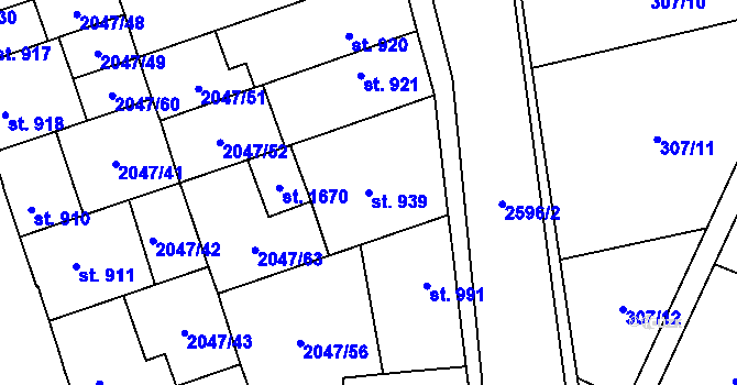 Parcela st. 939 v KÚ Polná, Katastrální mapa