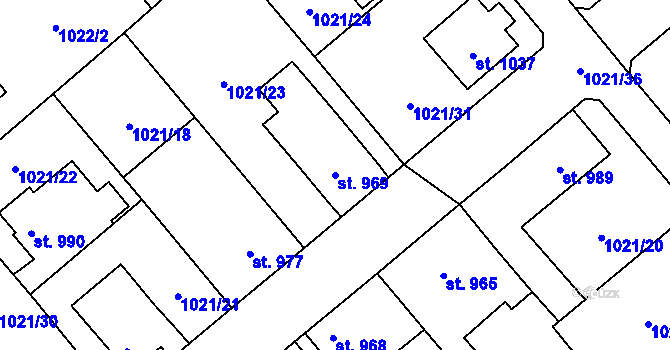 Parcela st. 969 v KÚ Polná, Katastrální mapa