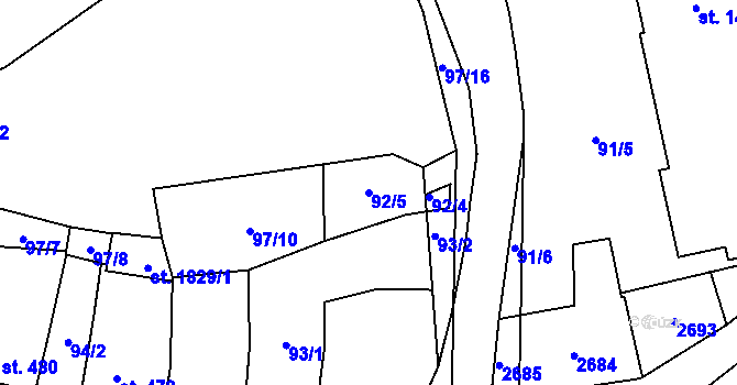 Parcela st. 92/5 v KÚ Polná, Katastrální mapa