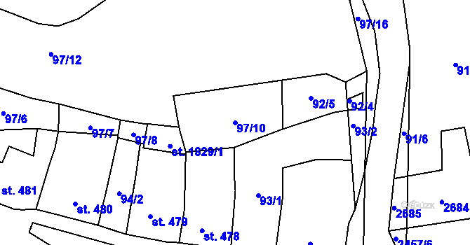 Parcela st. 97/10 v KÚ Polná, Katastrální mapa