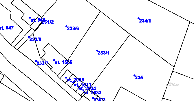 Parcela st. 233/1 v KÚ Polná, Katastrální mapa