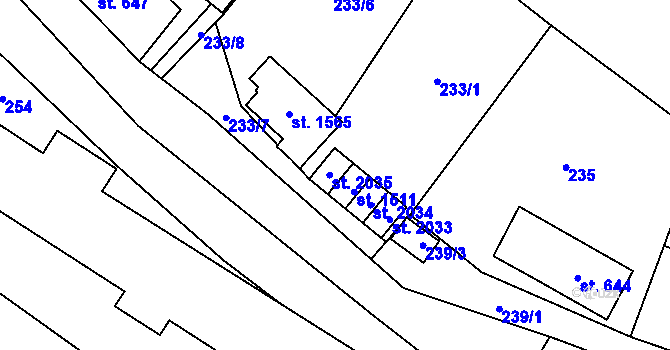 Parcela st. 233/2 v KÚ Polná, Katastrální mapa