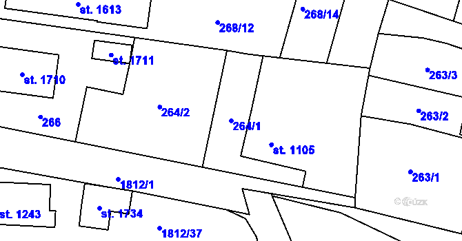 Parcela st. 264/1 v KÚ Polná, Katastrální mapa