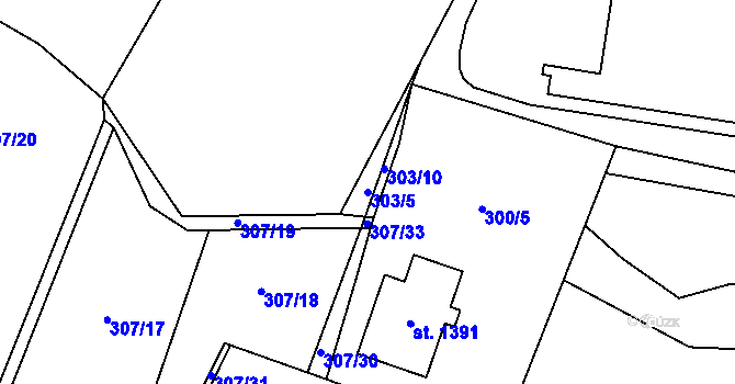 Parcela st. 303/5 v KÚ Polná, Katastrální mapa