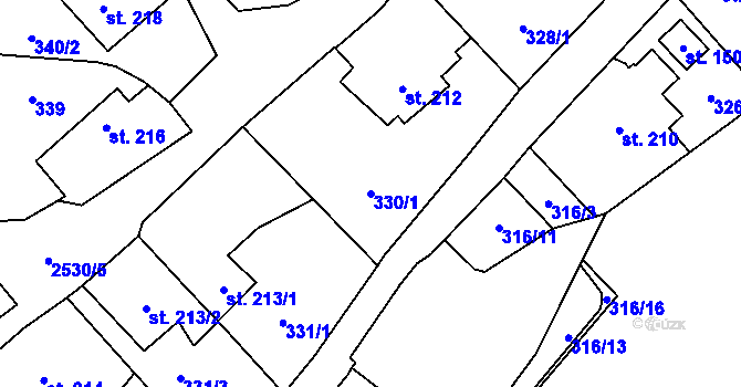 Parcela st. 330/1 v KÚ Polná, Katastrální mapa