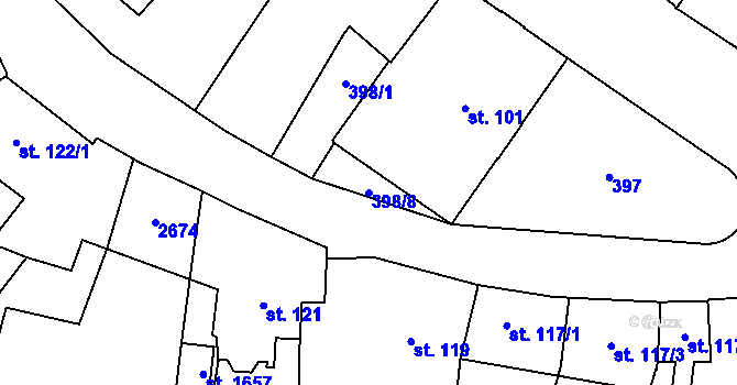 Parcela st. 398/8 v KÚ Polná, Katastrální mapa