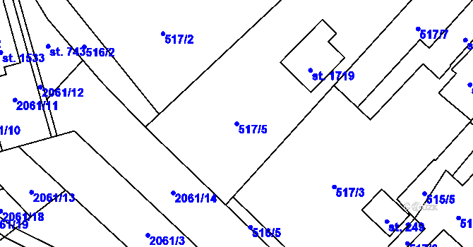 Parcela st. 517/5 v KÚ Polná, Katastrální mapa