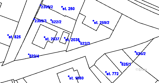 Parcela st. 522/3 v KÚ Polná, Katastrální mapa