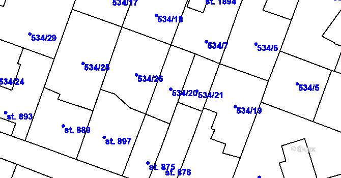 Parcela st. 534/20 v KÚ Polná, Katastrální mapa