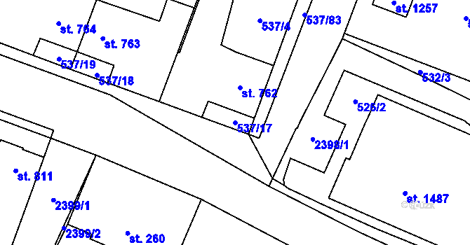 Parcela st. 537/17 v KÚ Polná, Katastrální mapa