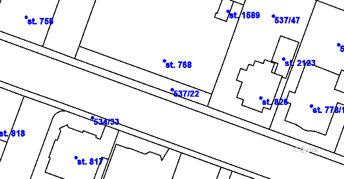 Parcela st. 537/22 v KÚ Polná, Katastrální mapa