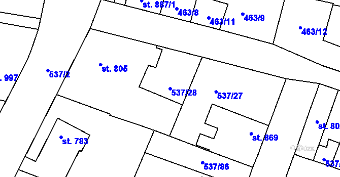 Parcela st. 537/28 v KÚ Polná, Katastrální mapa