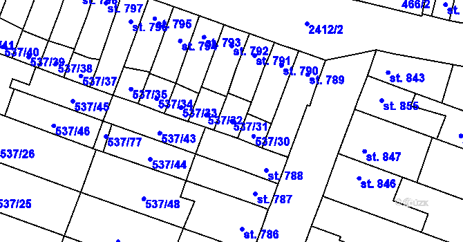 Parcela st. 537/31 v KÚ Polná, Katastrální mapa