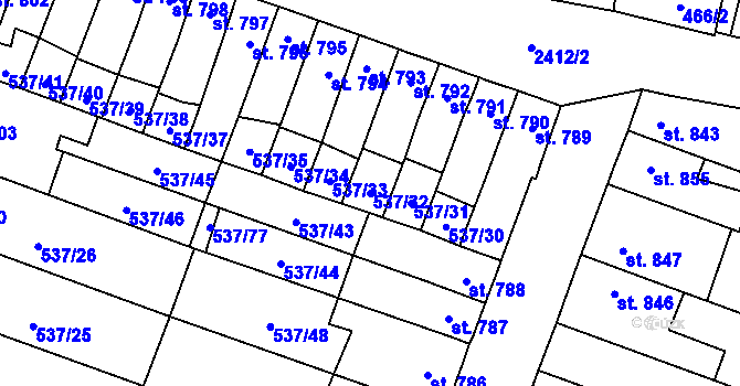 Parcela st. 537/32 v KÚ Polná, Katastrální mapa