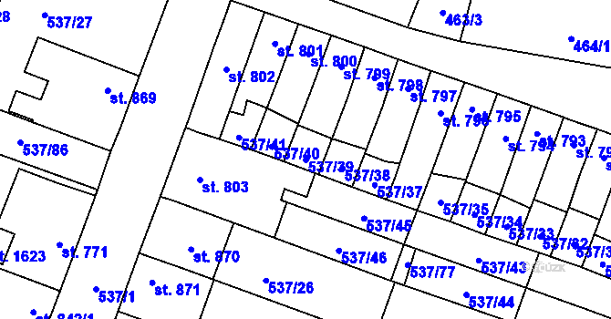 Parcela st. 537/39 v KÚ Polná, Katastrální mapa
