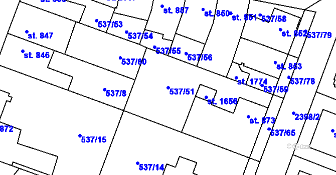 Parcela st. 537/51 v KÚ Polná, Katastrální mapa