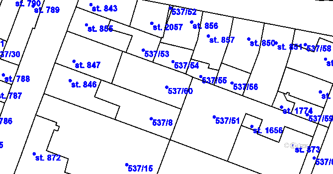 Parcela st. 537/60 v KÚ Polná, Katastrální mapa