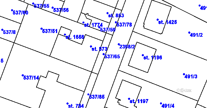 Parcela st. 537/65 v KÚ Polná, Katastrální mapa