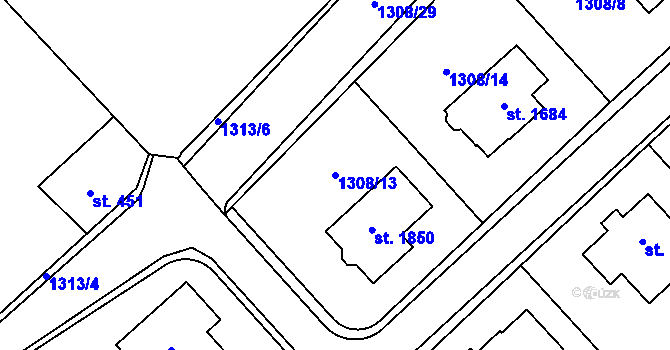 Parcela st. 1308/13 v KÚ Polná, Katastrální mapa