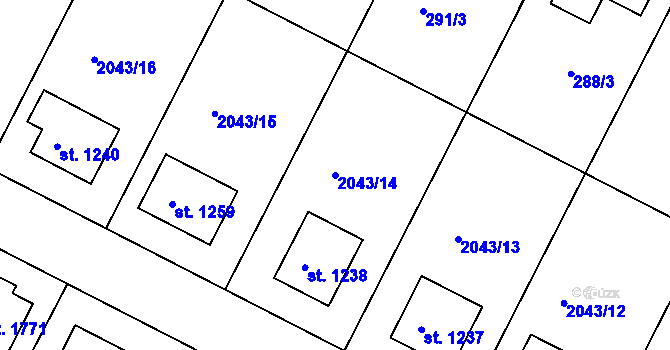 Parcela st. 2043/14 v KÚ Polná, Katastrální mapa