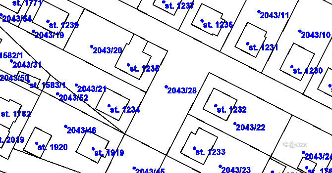 Parcela st. 2043/28 v KÚ Polná, Katastrální mapa