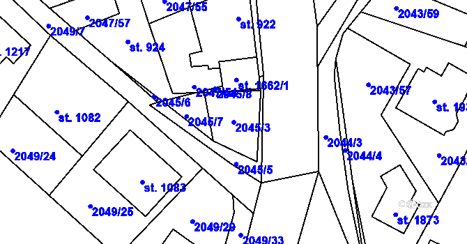 Parcela st. 2045/3 v KÚ Polná, Katastrální mapa