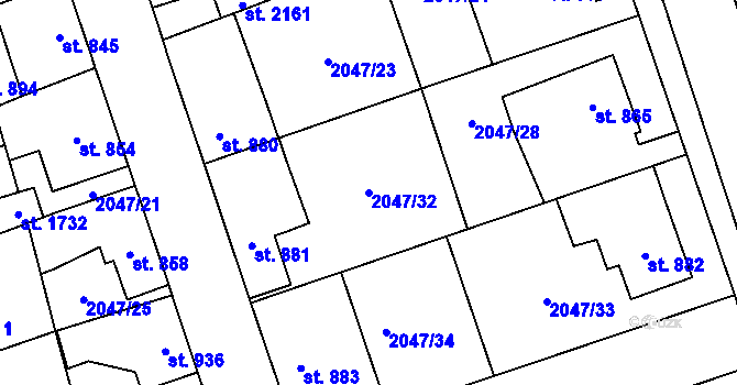 Parcela st. 2047/32 v KÚ Polná, Katastrální mapa