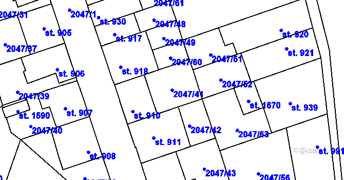 Parcela st. 2047/41 v KÚ Polná, Katastrální mapa