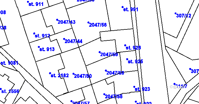 Parcela st. 2047/59 v KÚ Polná, Katastrální mapa