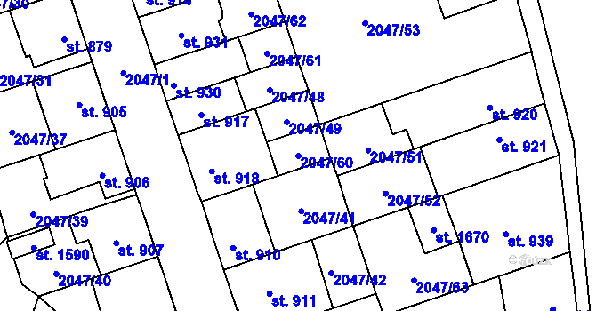 Parcela st. 2047/60 v KÚ Polná, Katastrální mapa
