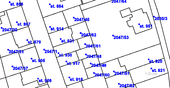 Parcela st. 2047/61 v KÚ Polná, Katastrální mapa