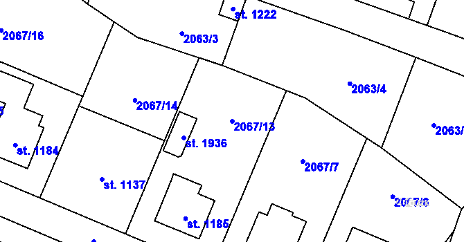 Parcela st. 2067/13 v KÚ Polná, Katastrální mapa