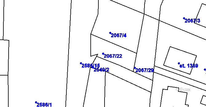 Parcela st. 2067/22 v KÚ Polná, Katastrální mapa