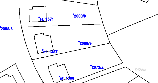 Parcela st. 2088/9 v KÚ Polná, Katastrální mapa