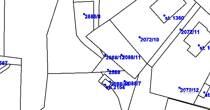 Parcela st. 2088/12 v KÚ Polná, Katastrální mapa