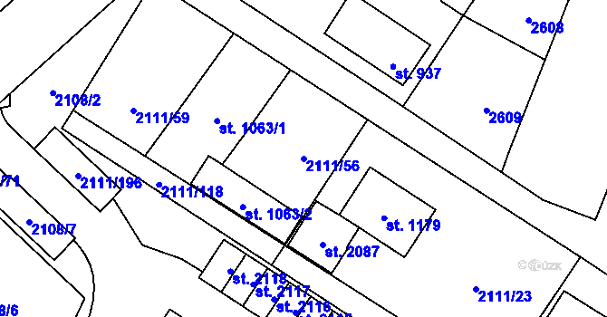 Parcela st. 2111/56 v KÚ Polná, Katastrální mapa